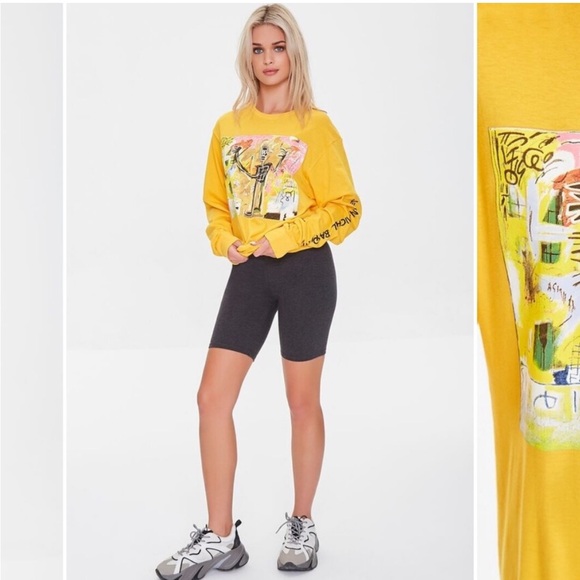 Goodie Two Sleeves yellow long sleeve Jean-Michel Basquiat graphic t-shirt - Picture 2 of 11